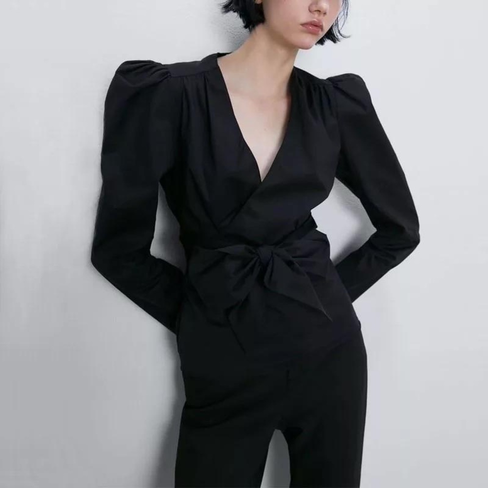 Back In Black Bow Tied Blouse